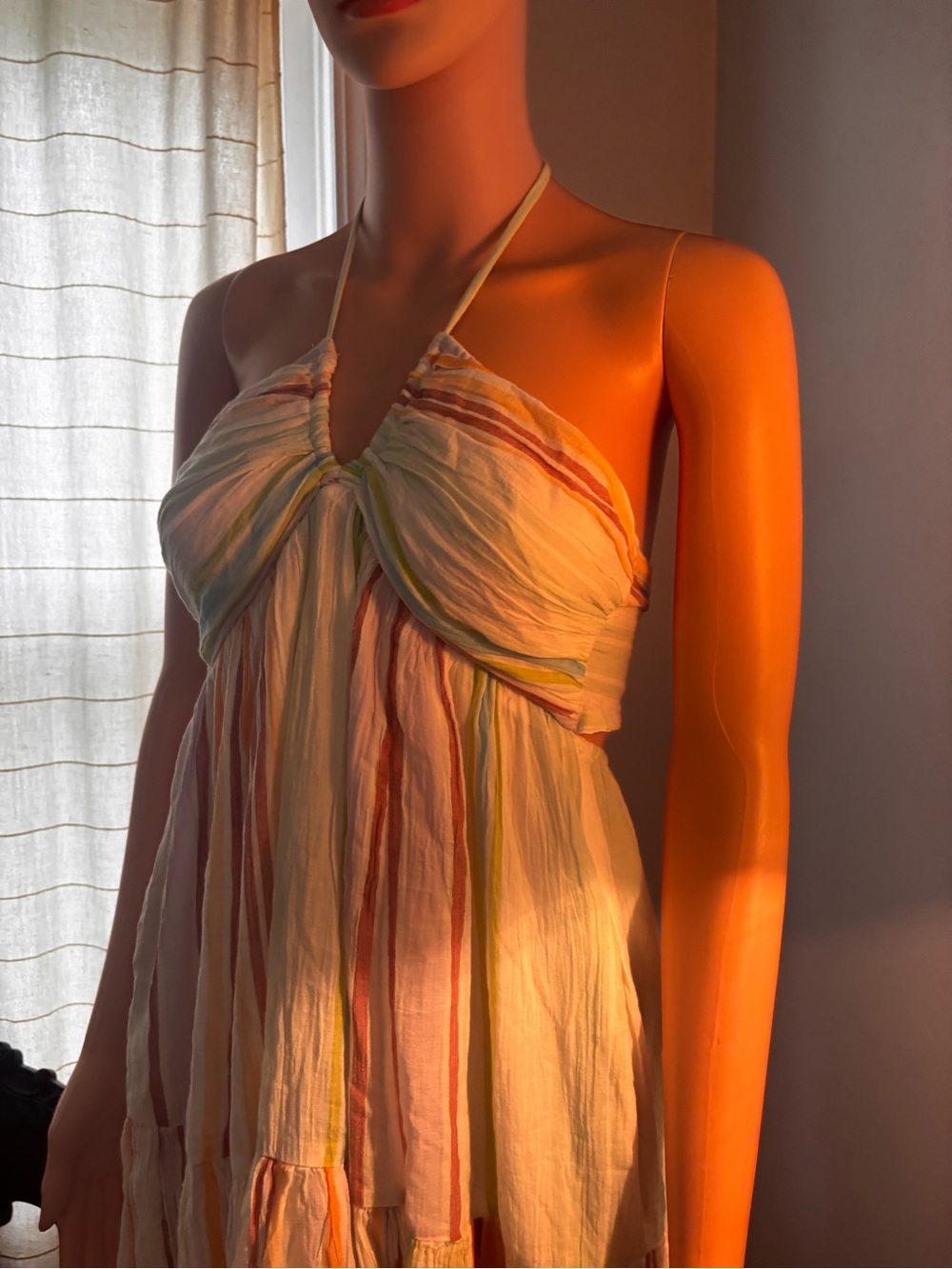 American Eagle Outfitters White Multicolor Striped Halter Maxi Dress - Picture 3 of 10